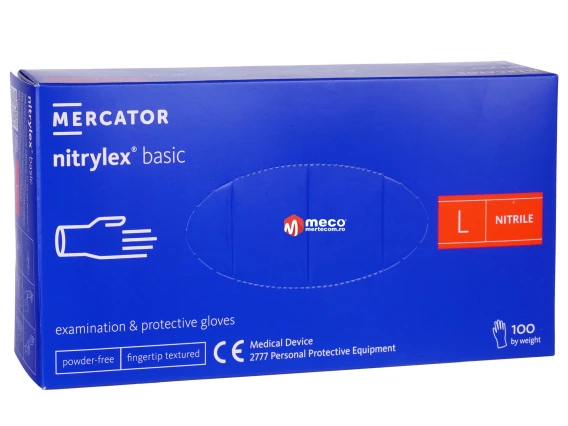 Manusi nepudrate nitril albastre Nitrylex Basic (100buc/cutie) marime L