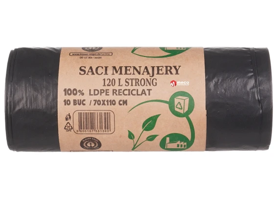 Saci menajeri LDPE reciclat 120 litri Strong 10 buc