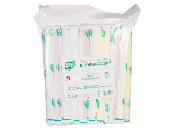 Paie color cu lingurita biodegradabile 250 bucati