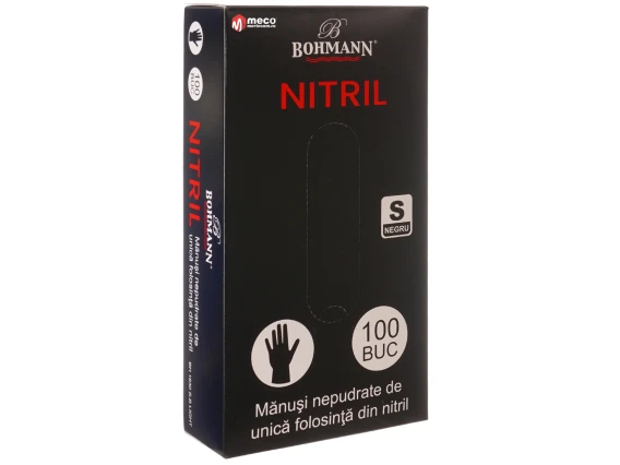 Manusi nepudrate nitril negre Bohmann marimea S 100buc/set