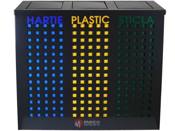 Cos colectare selectiva metal Meco 3x37 litri cu capac batant