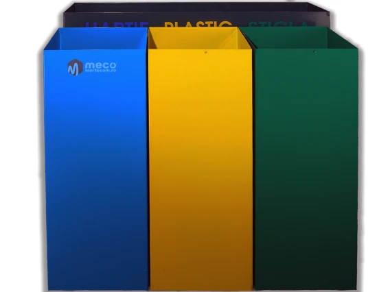 Cos colectare selectiva metal Meco 3x37 litri cu capac batant
