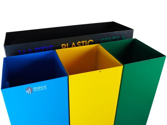 Cos colectare selectiva metal Meco 3x37 litri cu capac batant