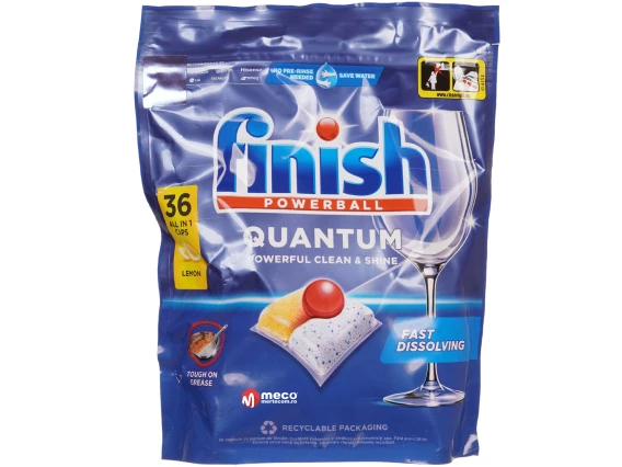 Detergent vase pentru masina de spalat Finish Powerball Quantum lemon 36 tablete