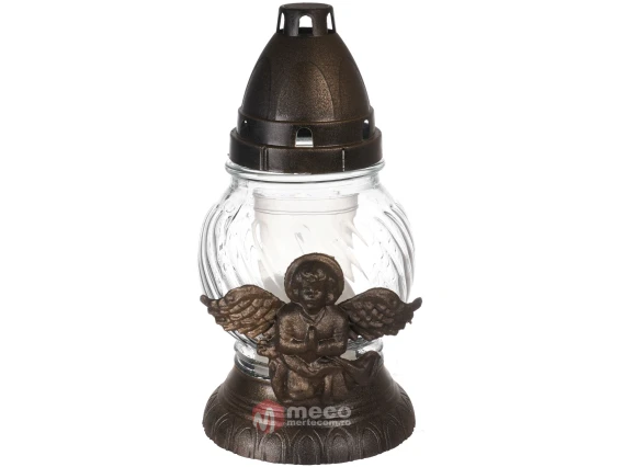 Candela din sticla 20 cm Ingeras alb, timp de ardere 20h