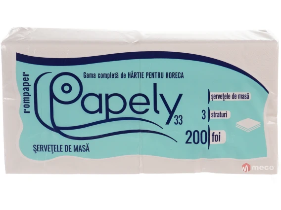 Servetele albe Papely 3straturi 33x33cm 200bucati