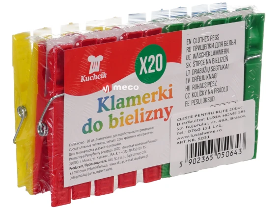 Clesti plastic pentru rufe Clarina 20 bucati