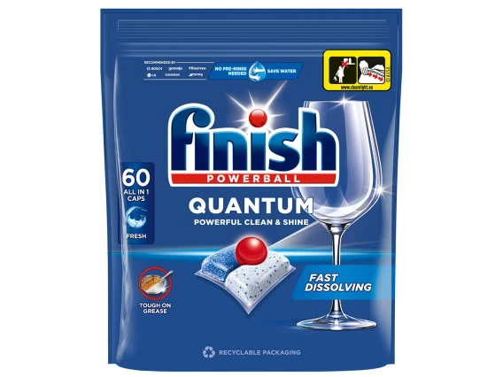 Detergent vase pentru masina de spalat Finish Powerball Quantum 60 bucati