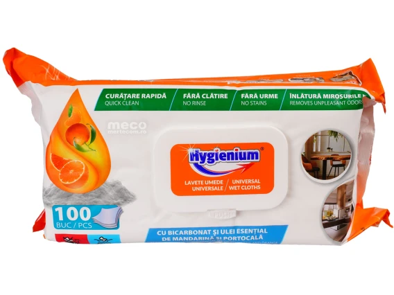 Hygienium servetele umede multisuprafete 100 bucati cu bicarbonat si ulei esential de mandarina si portocala