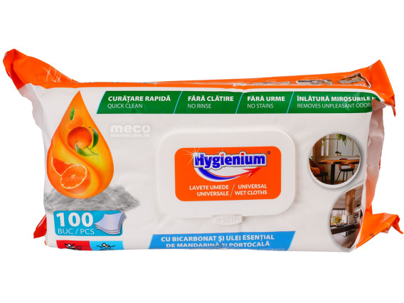 Hygienium servetele umede multisuprafete 100 bucati cu bicarbonat si ulei esential de mandarina si portocala