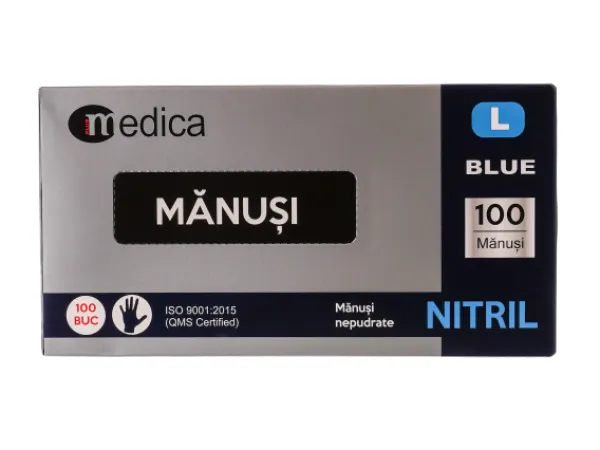 Manusi nepudrate nitril albastre MEDICA (100buc/cutie) marime L