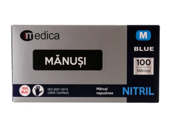 Manusi nepudrate nitril albastre MEDICA (100buc/cutie) marime M