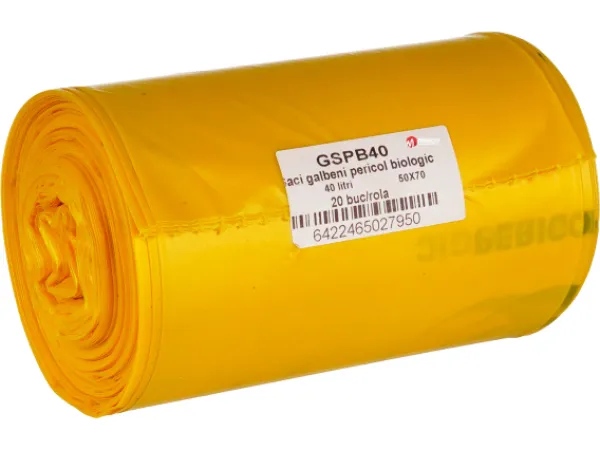 Saci pericol biologic 40 litri 50x70cm 20 bucati