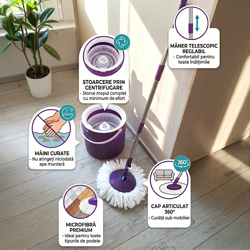 Set galeata cu centrifuga si mop + rezerva Vortex - imagine 3