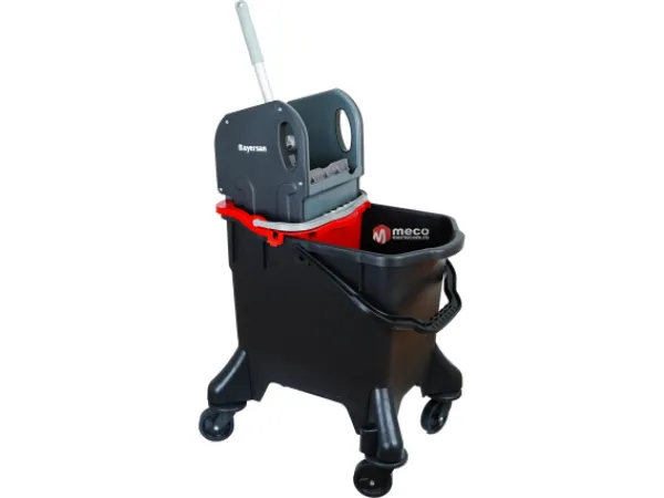 Carucior curatenie Bayersan negru 2 compartimente, storcator profesional, roti cauciuc