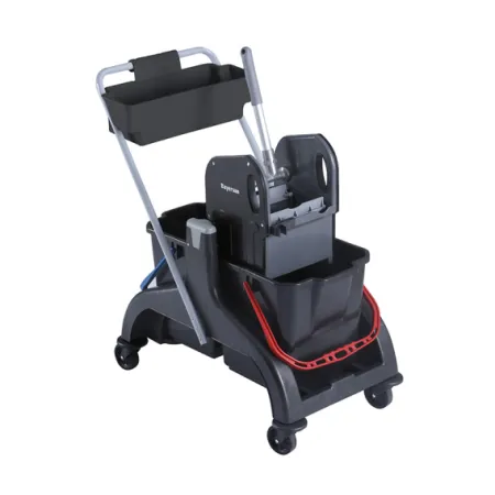 Carucior curatenie Bayersan negru 2 galeti x 25 litri, suport accesorii, storcator profesional