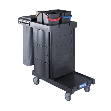 Carucior spital Bayersan negru pentru mop plat cu dulap si sac gunoi