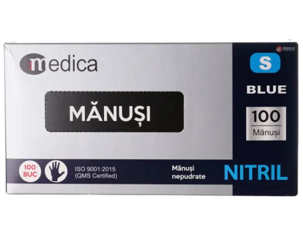 Manusi nepudrate nitril albastre MEDICA (100buc/cutie) marime S