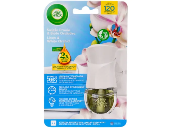 Aparat odorizant si rezerva AirWick Linen & White Orchid 19ml