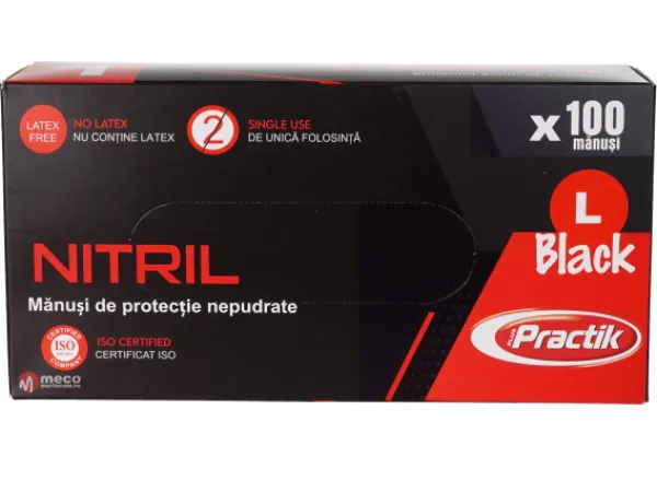 Manusi nepudrate nitril negre Practik (100buc/cutie) marime L
