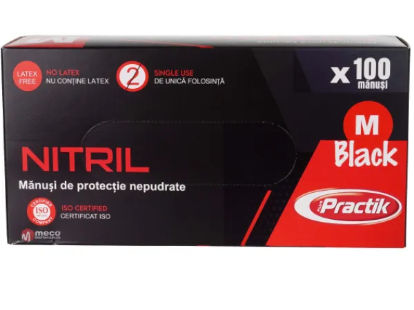 Manusi nepudrate nitril negre Practik (100buc/cutie) marime M