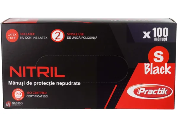 Manusi nepudrate nitril negre Practik (100buc/cutie) marime S