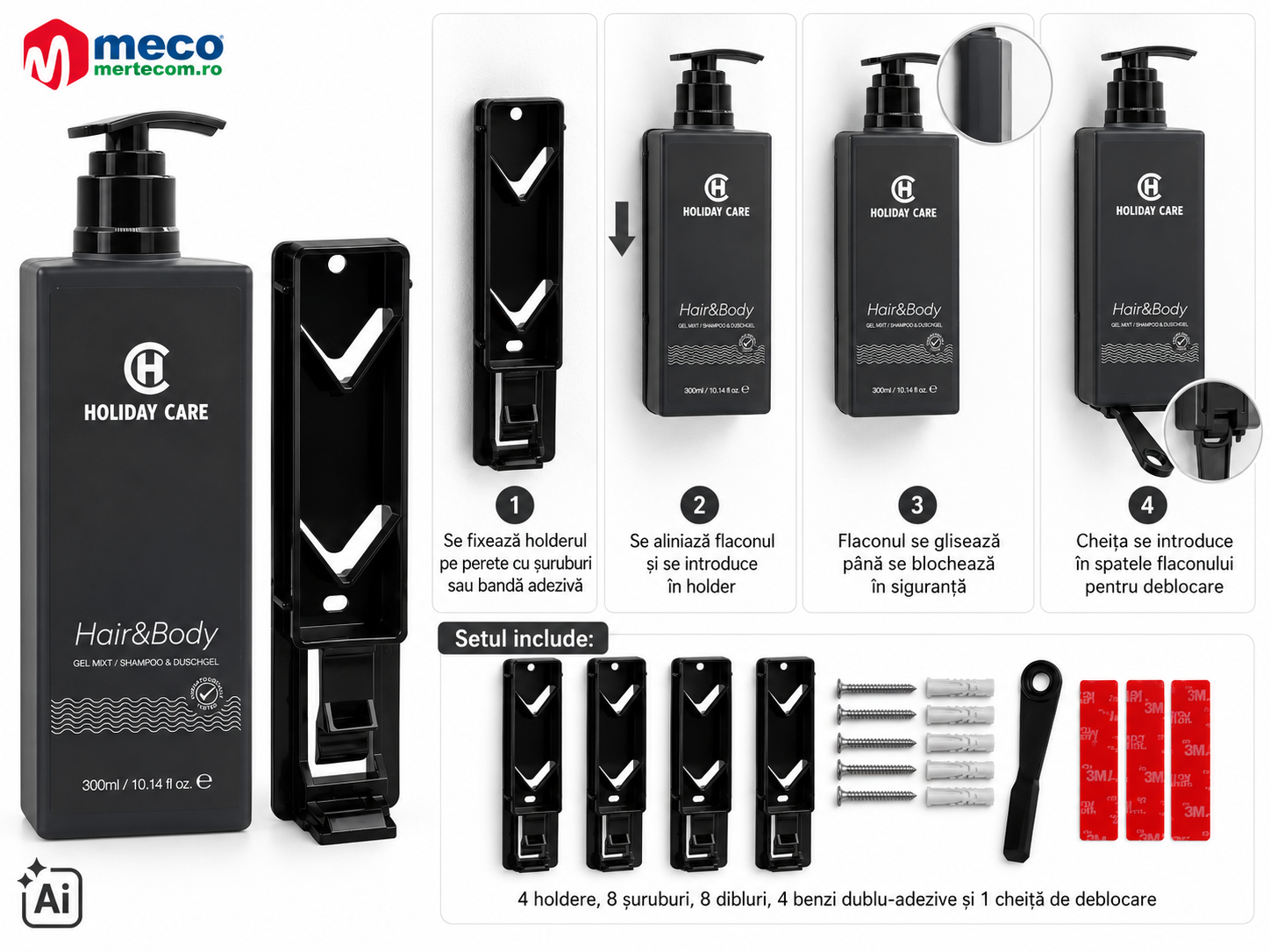 Holder pentru dispenser Holiday Care 300ml set 4 bucati - imagine 2