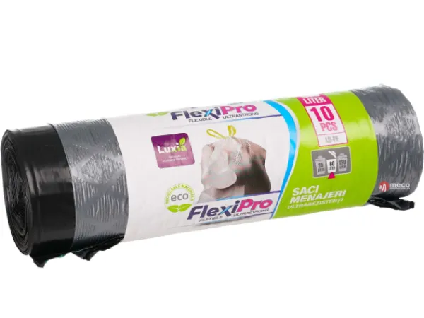Saci menajeri Luxia Flexipro Silver cu snur 60 litri 10 bucati 