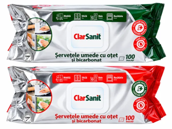 Servetele umede multisuprafete ClarSanit cu otet si bicarbonat 100 bucati