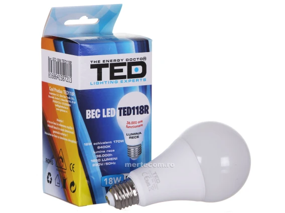 Bec led E27 lumina rece 6400k 18W echivalent 155W  36.000ore